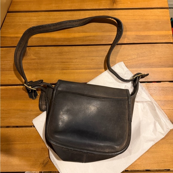 Vintage Dark Grey Leather Coach Crossbody Bag - Picture 2 of 11